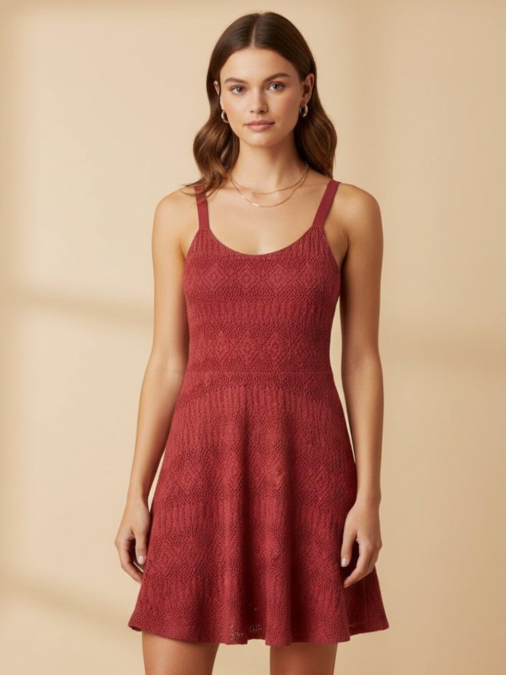 AQUA NWT Coral Red Crochet Fit & Flare Dress Size L